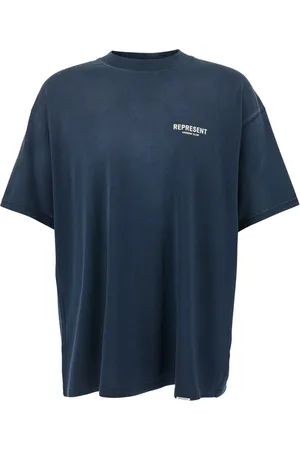 Represent Tops, Heren, Blauw, L, Katoen, Blauw T-shirt met Faded Effect en Logo