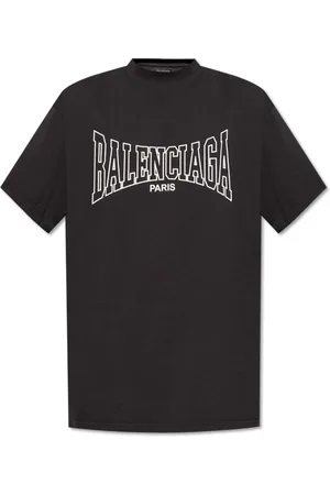 Balenciaga Tops, Heren, Zwart, M, Katoen, T-shirt met Gedrukt Logo