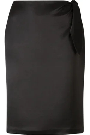 Saint Laurent Rokken, Dames, Zwart, L, Rechte Midi Rok met Taille Strik