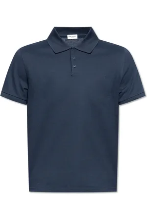 Saint Laurent Tops, Heren, Blauw, S, Katoen, Katoenen polo shirt met logo