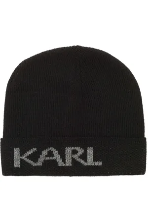 Karl Lagerfeld Accessoires, Heren, Zwart, M, Wol, Zwarte Logo Inlay Beanie