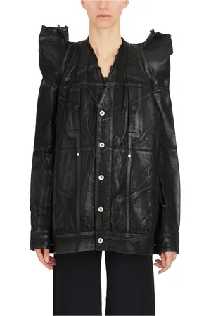 Rick Owens Jassen, Dames, Zwart, S, Coated Cotton Worker Jacket