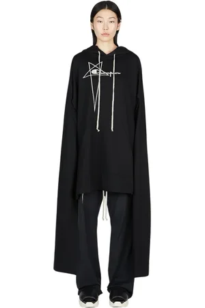 Rick Owens Jassen, Dames, Zwart, S, Katoen, Sweatshirt-tuniek van katoen met overdreven mouwen