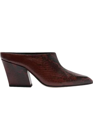Scarosso Schoenen, Dames, Bruin, 35 EU, Leer, Bruine Sabot met Blokhak van Slangenleer