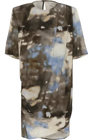 Gestuz Kleedjes, Dames, Veelkleurig, M, Korte Blauwe Abstracte Print Jurk
