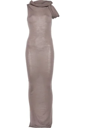 Rick Owens Kleedjes, Dames, Grijs, M, Banded T Wool Lange Jurk