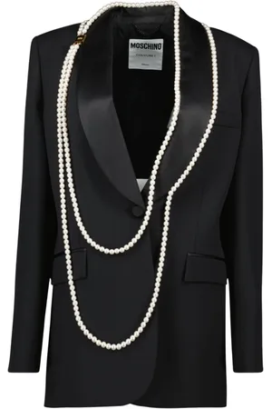 Moschino Jassen, Dames, Zwart, S, Leer, Parel Blazer Jas voor Vrouwen