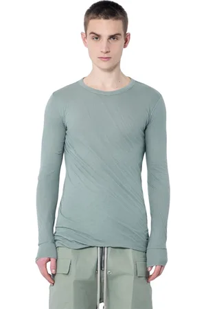 Rick Owens Tops, Heren, Groen, XL, Katoen, Katoenen T-shirt met Dubbele Laag en Ronde Hals