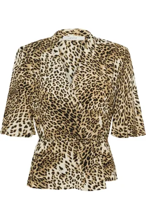 Gestuz Blouses & Shirts, Dames, Bruin, 2Xs, Luipaardprint Wrap Top Blouse