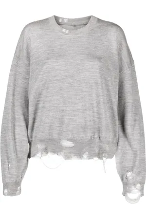R13 Truien, Dames, Grijs, S, Wol, Grijze Wollen Cropped Trui