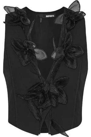 ROTATE Jassen, Dames, Zwart, S, Leer, Zwarte Bloem Waistcoat