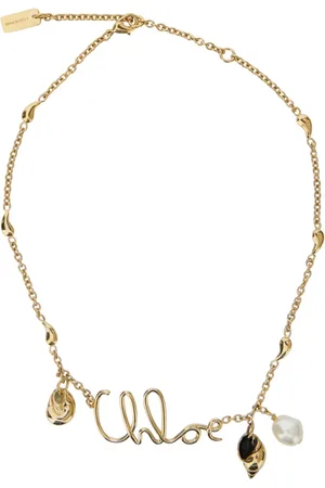 Chloé Accessoires, Dames, Geel, ONE Size, Gouden Logo Ketting in Grijs Messing
