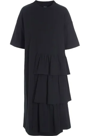 Bitte Kai Rand Kleedjes, Dames, Zwart, XL, Elegante Midi Jurk met Ruches