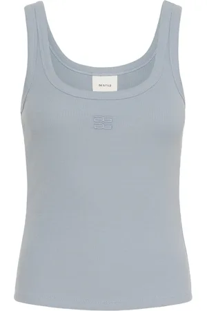 Gestuz Tops, Dames, Blauw, L, Logo Top 2.0 Grijs Blauw