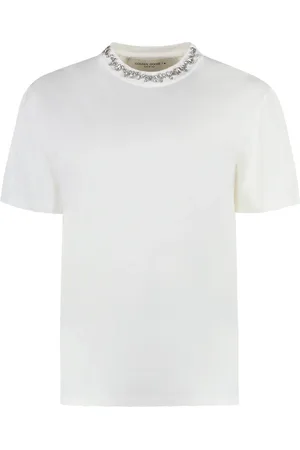 Golden Goose Tops, Dames, Wit, M, Katoen, Crystal Embroidered Cotton T-shirt