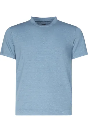 FEDELI Tops, Heren, Blauw, 3Xl, Linnen, Blauw Linnen T-shirt en Polo