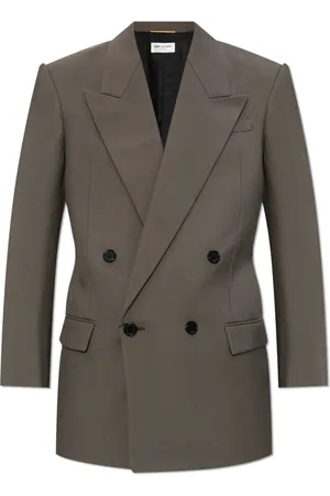 Saint Laurent Jassen, Dames, Grijs, L, Wol, Double-breasted Blazer