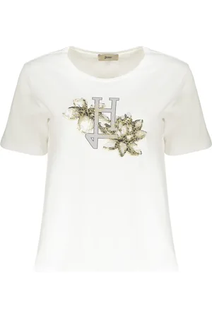HERNO Tops, Dames, Wit, M, Katoen, T-shirt met logo-print van katoen met ronde hals