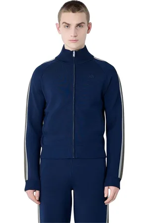 WALES BONNER Sweatshirts & Hoodies, Heren, Blauw, M, Rayon, Gestreepte Gebreide Track Top