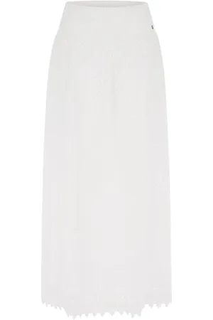 Guess Rokken, Dames, Wit, M, Katoen, Elegante katoenen klokrok