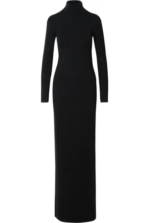 Saint Laurent Kleedjes, Dames, Zwart, M, Wol, Geribbelde Jurk van Virgin Wool