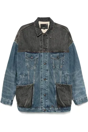R13 Jassen, Dames, Blauw, M, Katoen, Indigo Blauw Jas met Knopen