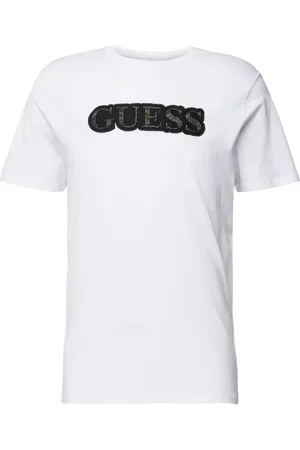 Guess Tops, Heren, Wit, M, Katoen, Pearl Logo T-shirt van katoen