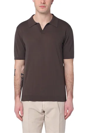 Roberto Collina Tops, Heren, Bruin, M, Polo met korte mouwen