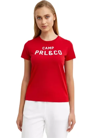 Ralph Lauren Tops, Dames, Rood, M, Katoen, Katoenen T-shirt met Logo