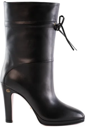 Gucci Schoenen, Dames, Zwart, 40 EU, Leer, Enkellaarsjes met Trekkoord