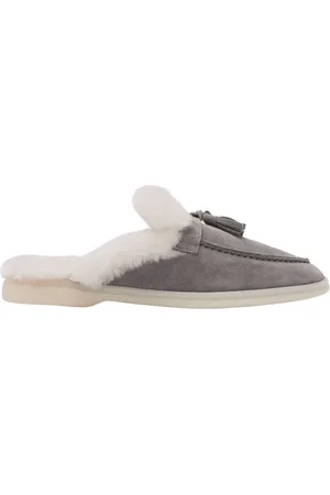 Scarosso Schoenen, Dames, Grijs, 36 EU, Leer, Knusse Tassel Muilezels met Shearling