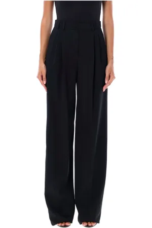 Saint Laurent Broeken, Dames, Zwart, M, Wol, Formele broek met wijde pijpen
