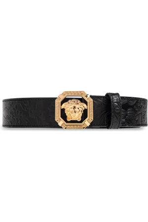 VERSACE Accessoires, Heren, Zwart, 105 CM, Leer, Leren riem