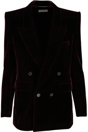 Saint Laurent Jassen, Dames, Zwart, M, Bordeaux Velvet Blazer met Piekrevers
