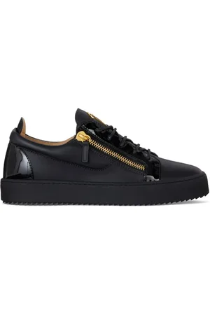 Giuseppe Zanotti Schoenen, Heren, Zwart, 41 EU, Leer, Zwarte Leren Low-Top Sneakers met Rits aan de Zijkant