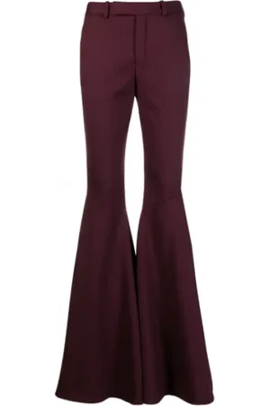 Saint Laurent Broeken, Dames, Rood, M, Wol, Uitlopende wollen blend broek