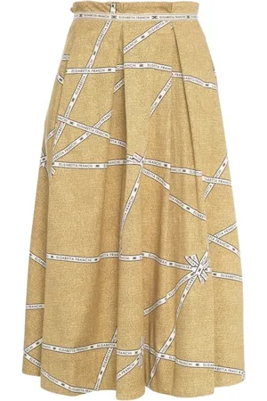Elisabetta Franchi Rokken, Dames, Geel, M, Geplooide Gouden Rok All-Over Print