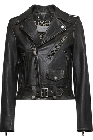 Golden Goose Jassen, Dames, Zwart, S, Leer, Zwart Leren Bikerjack
