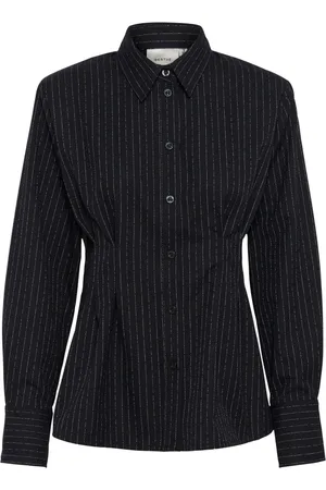 Gestuz Blouses & Shirts, Dames, Zwart, M, Katoen, Donkerblauwe blouse met krijtstreep
