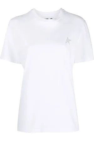 Golden Goose Tops, Dames, Wit, S, Katoen, T-shirt met sterlogo-print