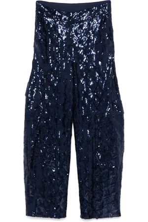 ROTATE Broeken, Dames, Blauw, S, Polyester, Wijde Broeken