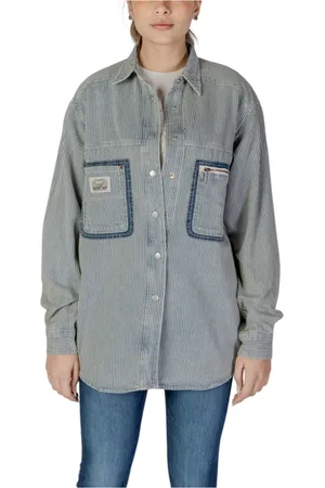 Replay Blouses & Shirts, Dames, Blauw, S, Katoen, Blauw Pinstripe Katoenen Shirt met Lange Mouwen