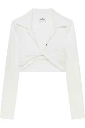 Courrèges Tops, Dames, Wit, S, Witte Twist Sweater met Brede Revers