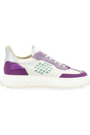 BE POSITIVE Schoenen, Dames, Paars, 37 EU, Leer, Witte en Paarse Leren Sneaker Cuprace Wing
