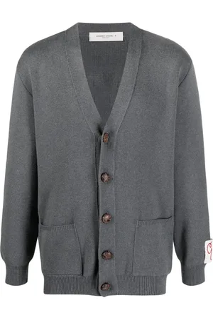 Golden Goose Truien, Heren, Grijs, S, Katoen, Logo Back Cardigan