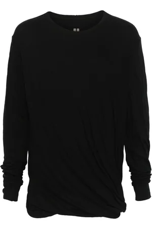 Rick Owens Tops, Heren, Zwart, ONE Size, Katoen, Zwart Katoenen Shirt met Lange Mouwen en Ronde Hals