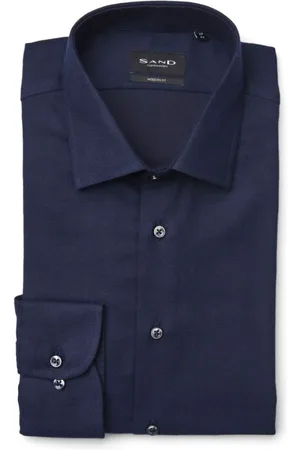 Sand Overhemden, Heren, Blauw, L, Katoen, Shirt met lange mouwen