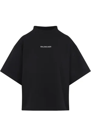 Balenciaga Tops, Dames, Zwart, L, Katoen, Logo Motif Cropped T-Shirt