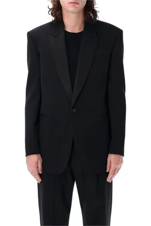 Saint Laurent Jassen, Heren, Zwart, L, Wol, Zwart smokingjasje met puntrevers