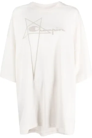 Rick Owens Tops, Dames, Wit, XL, Katoen, T-shirt van oversized katoen met logo-reliëf